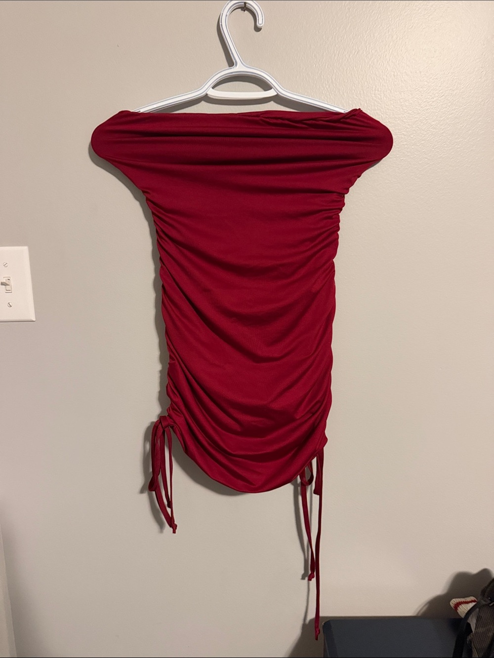 Off-Shoulder Ruched Bodycon Dress Top - Deep Red